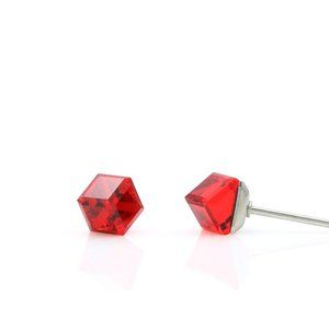 4mm Red Earrings | Mini Crystal Earrings | Hypoallergenic Studs | Cubic Studs